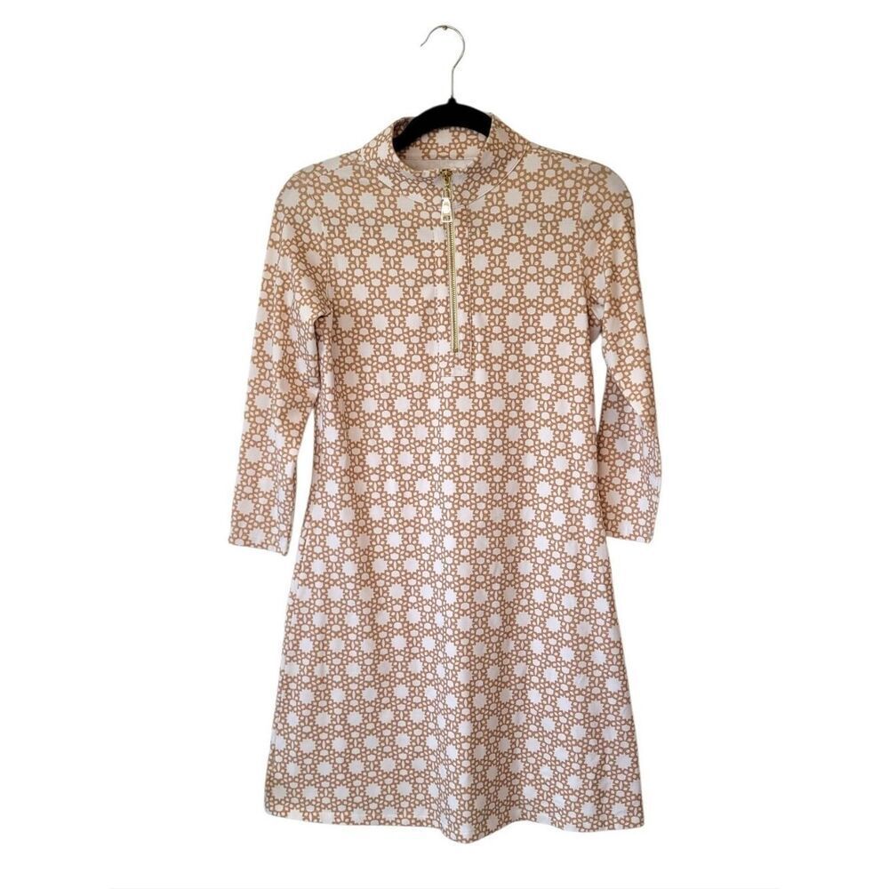 Spartina Beige Patterned A-Line Dress with Zip Front Size XS